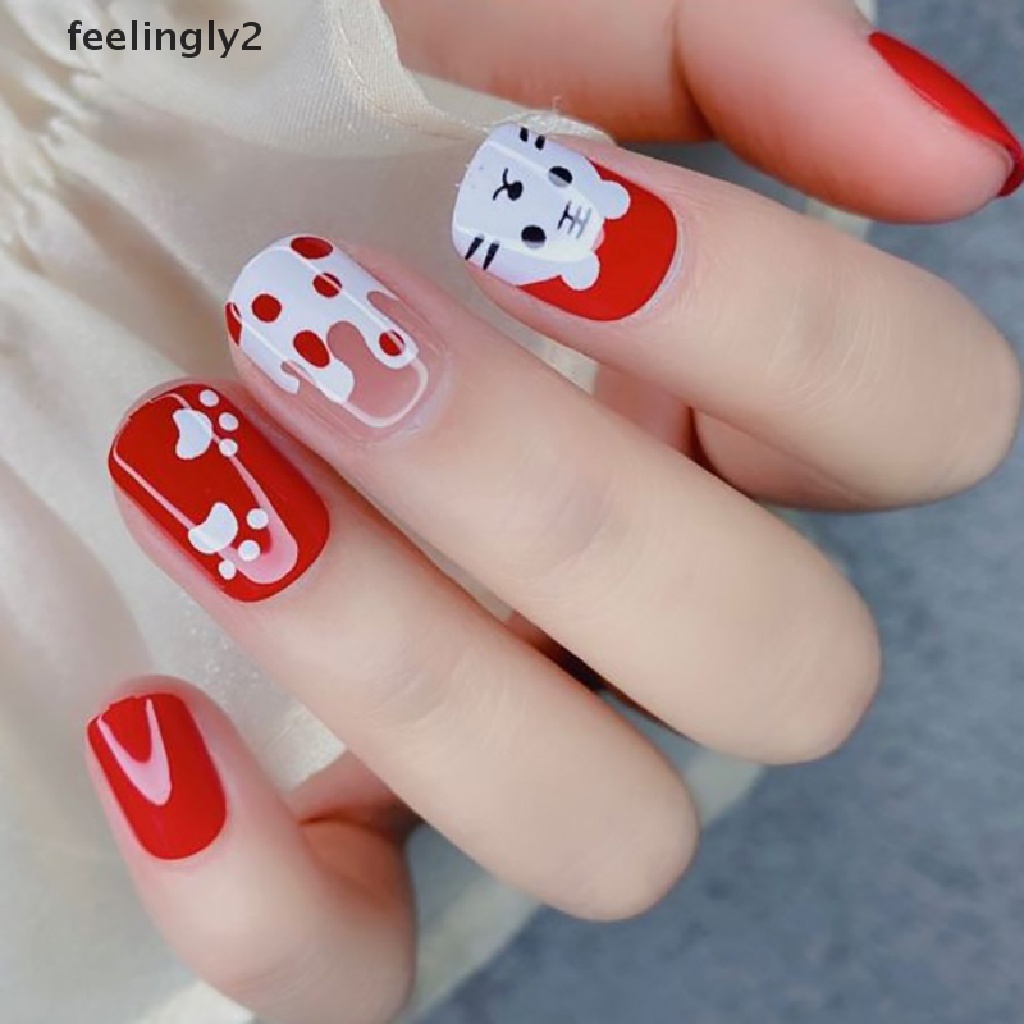 [Hàng Có Sẵn] Hộp 30 Móng Tay Giả Dạng Nhấn Ngắn Trang Trí Năm Mới (F)