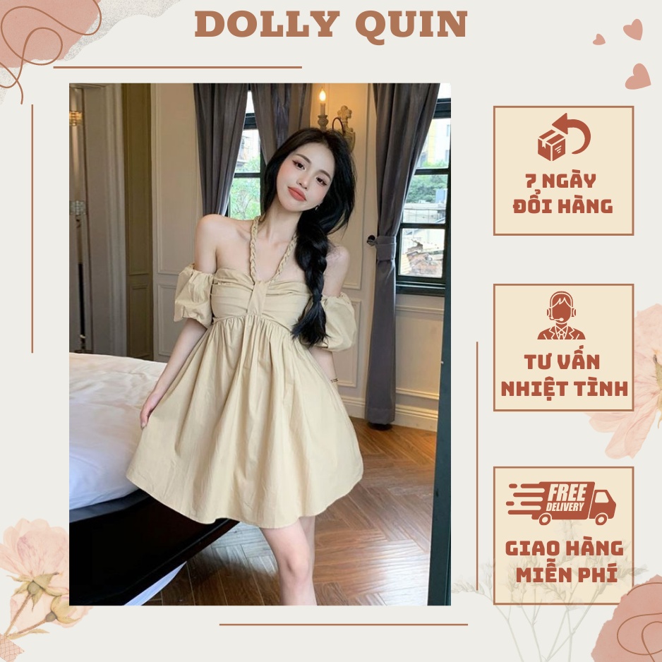Váy Baby Doll Trễ Vai Nơ Ngực Cotton Lưng Chun Co Giãn Quyến Rũ