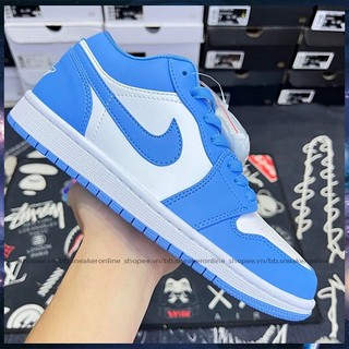 Giày Air Jordan 1 low UNC, Giày sneaker Jordan cổ thấp trắng xanh bản s.cấp trung full box bill