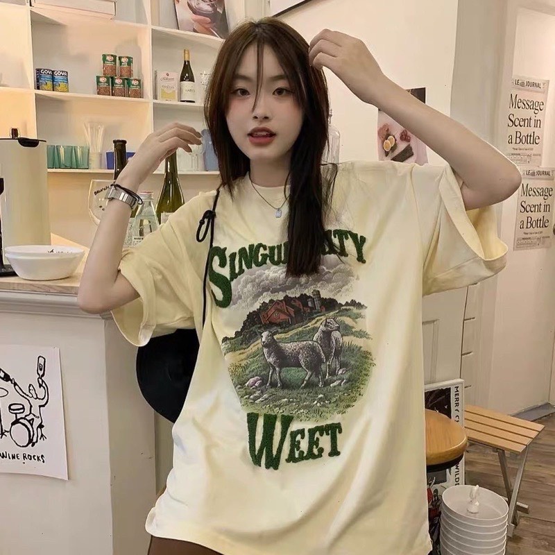 [RẺ VÔ ĐỊCH] Áo thun cừu xanh WEET PEONYB 3159 unisex -Phông form rộng tay lỡ