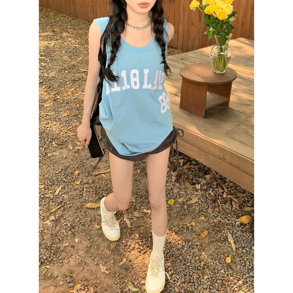 Áo Thể Thao Không Tay Dáng Rộng Thêu Họa Tiết Đơn Giản Theo Phong Cách Mùa Hè Hàn Quốc