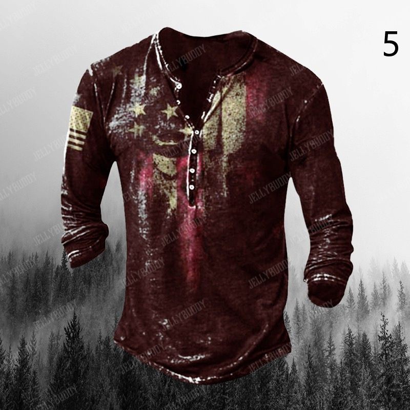 Áo Thun Tay Dài Có Nút Cài In Hình Kỹ Thuật Số 3D Thời Trang Cho Nam 6 Phong Cách