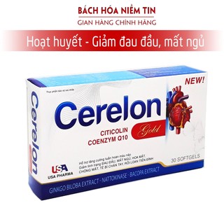 Hoạt huyết Dưỡng Não Ginkgo Biloba 600mg Cerelon Gold giảm đau đầu, hoa mắt, chóng mặt, rối loạn tiền đình - Hộp 30 viên