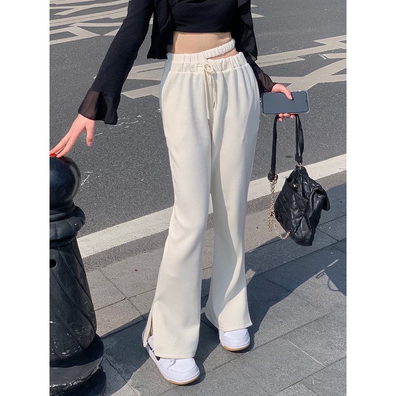 Quần Dài Ống Loe Xẻ Tà Màu Trơn Thời Trang Mùa Xuân Mới Cho Nữ