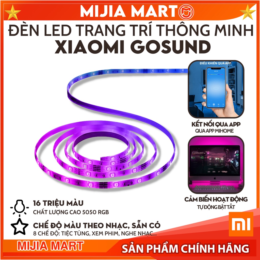 Đèn led trang trí thông minh Xiaomi Gosund. 16 triệu màu, cảm ứng theo nhạc , điều khiển qua app mihome.