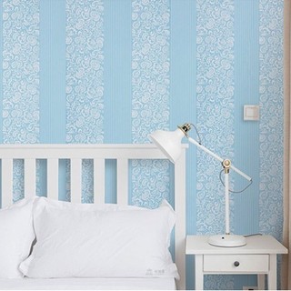 Decal giấy dán tường sọc hoa xanh có keo sẵn bóc dán dễ dàng