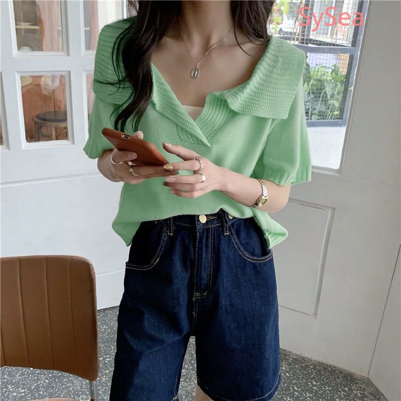 Áo Dệt Kim Ngắn Tay Dáng Rộng Thời Trang Xinh Xắn Cho Nữ