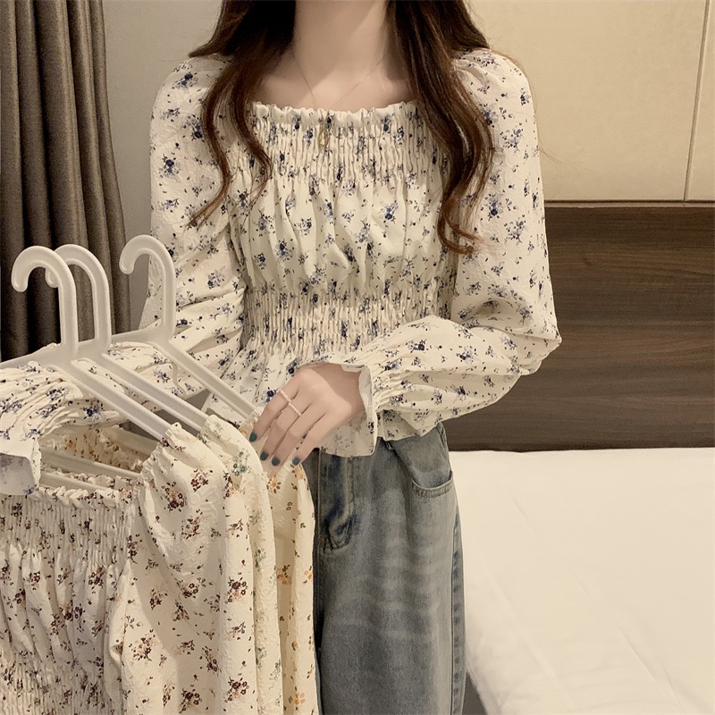 Áo hoa SUXI trễ vai tay dài thời trang dành cho nữ