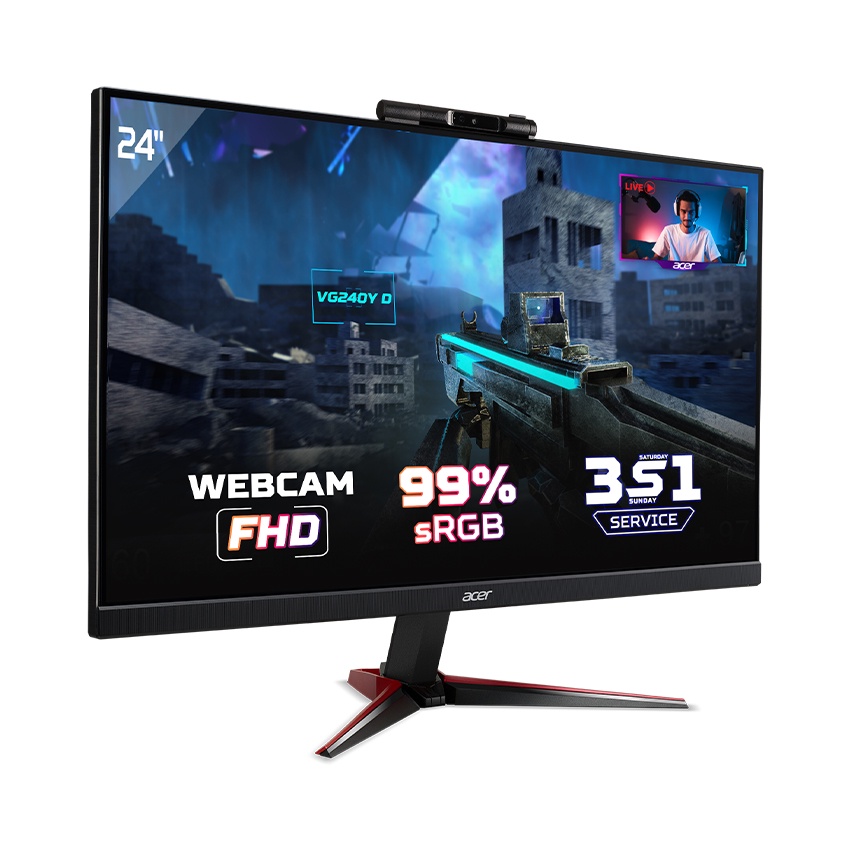 Màn hình Acer VG240Y D (23.8 inch) được trang bị cổng kết nối VGA, HDMI, DisplayPort thông dụng