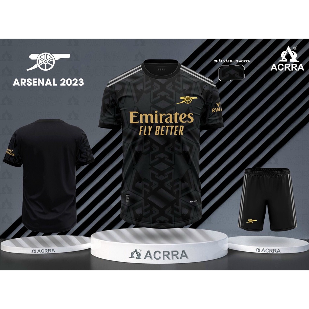 Bộ quần áo đá banh vải thun CLB Arsenal màu đen_ Hàng thun siêu đẹp