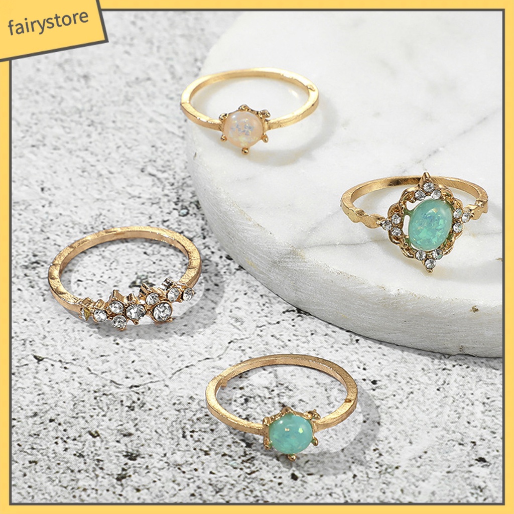 Set 1 / 4 Nhẫn Đeo Tay Đính Đá Quý Giả Nhiều Màu Sắc Thời Trang