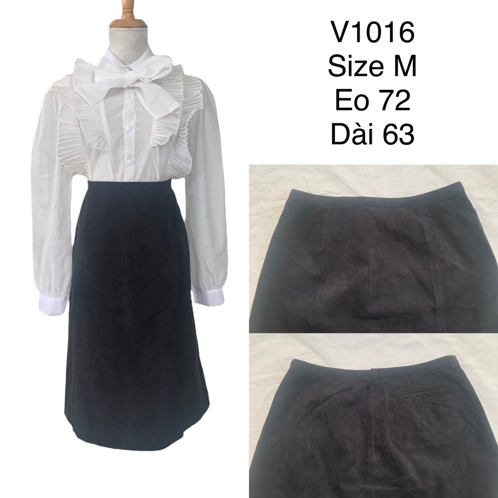 Chân váy chữ A V1016 xẻ gấu chất vải da lộn dày dặn 2hand Nhật si ảnh thật