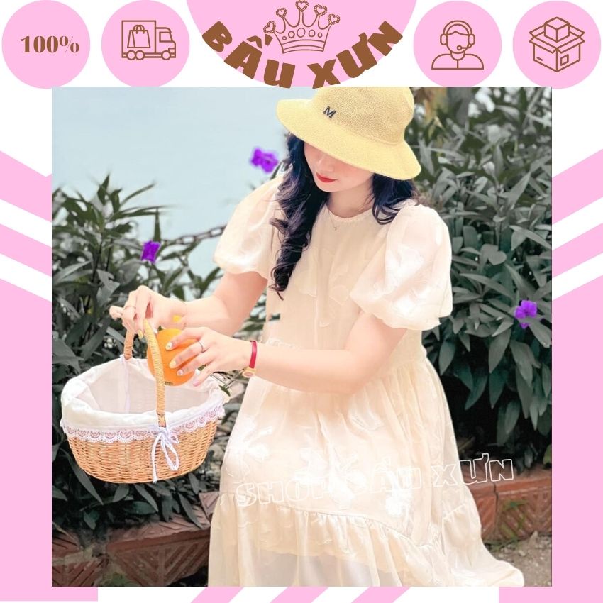 VÁY BẦU CÔNG SỞ,ĐẦM BABYDOLL THIẾT KẾ HOA NỔI XINH XẮN- ĐẦM BẦU MÙA HÈ ĐẸP GIÁ RẺ
