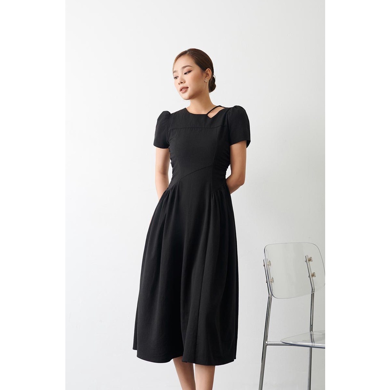 [6 màu] Đầm midi dáng dài hở vai 1 bên nhún eo tay ngắn thời trang GAGO GG4259/GG4258/GG4257/GG4256/GG4228/GG4244