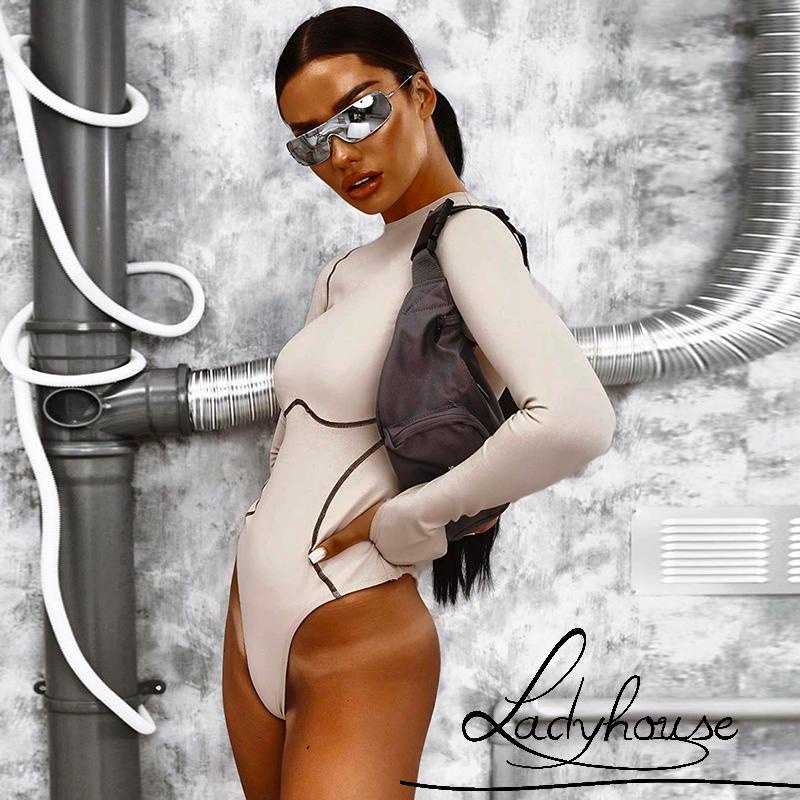 Bộ Áo Liền Quần Tay Dài Cổ Tròn Dáng Ôm Thời Trang Xuân Thu Cho Nữ