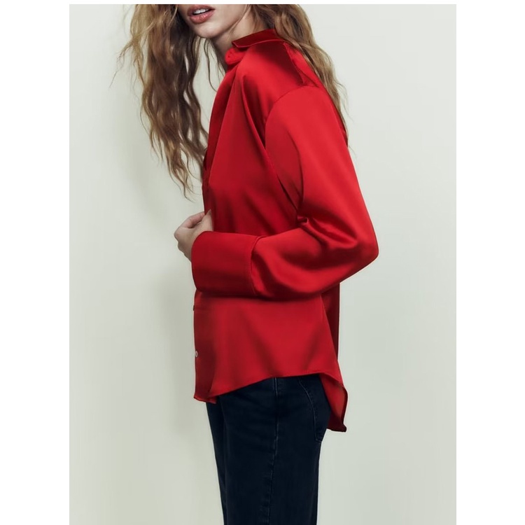 Made in Morocco - Áo Zara sơmi lụa màu đỏ đẹp AT2SMG40N9