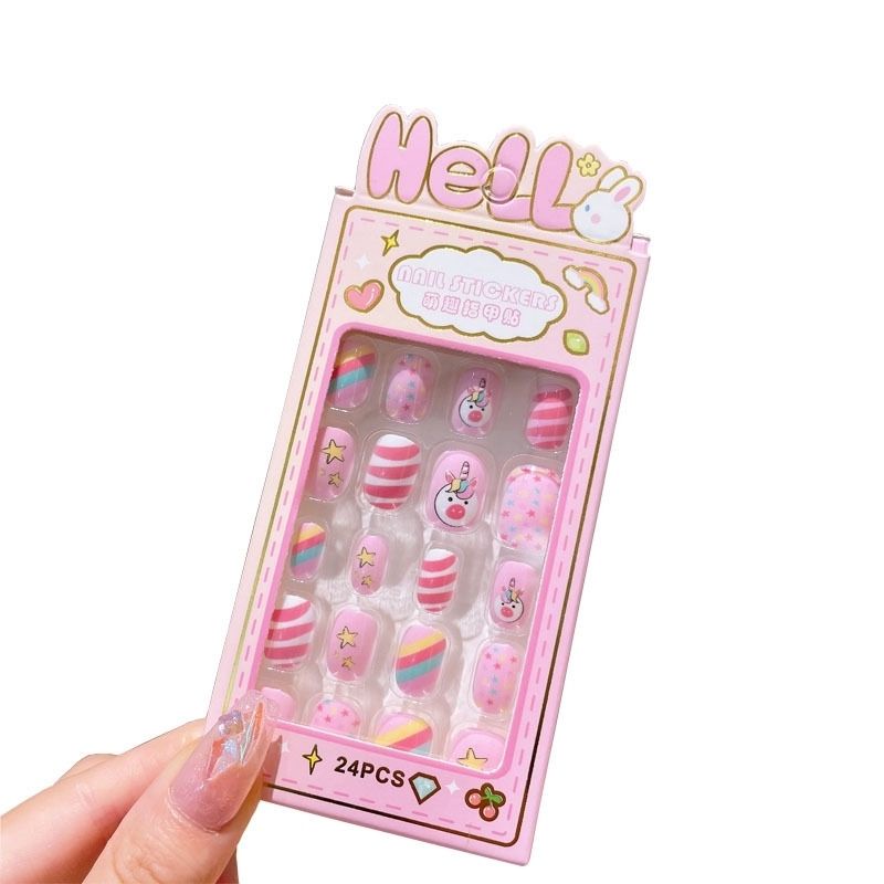 Set 24 Móng Tay Giả Dán Trang Trí Họa Tiết Hoạt Hình Dễ Thương Cho Bé