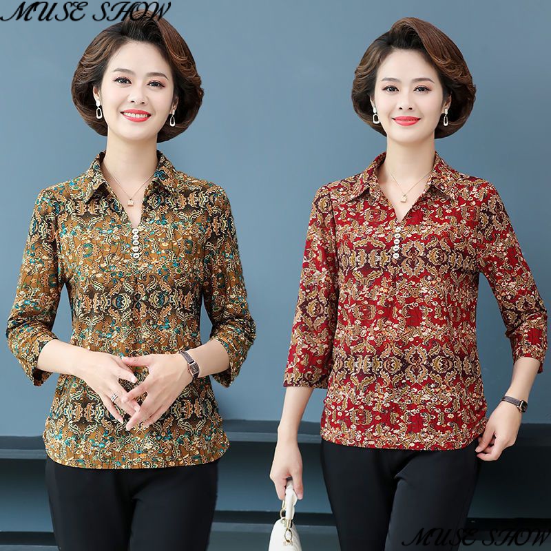 Áo Sơ Mi Tay Lửng Dáng Rộng In Họa Tiết Hoa Thời Trang Mùa Hè Dành Cho Phụ Nữ Trung Niên