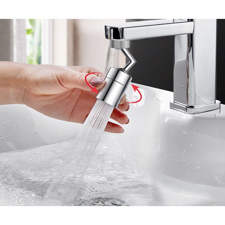 hbk Đầu nối vòi nước xoay 720 độ - Vòi nước lắp chậu rửa bát chén Inox với 2 chế độ nước chảy