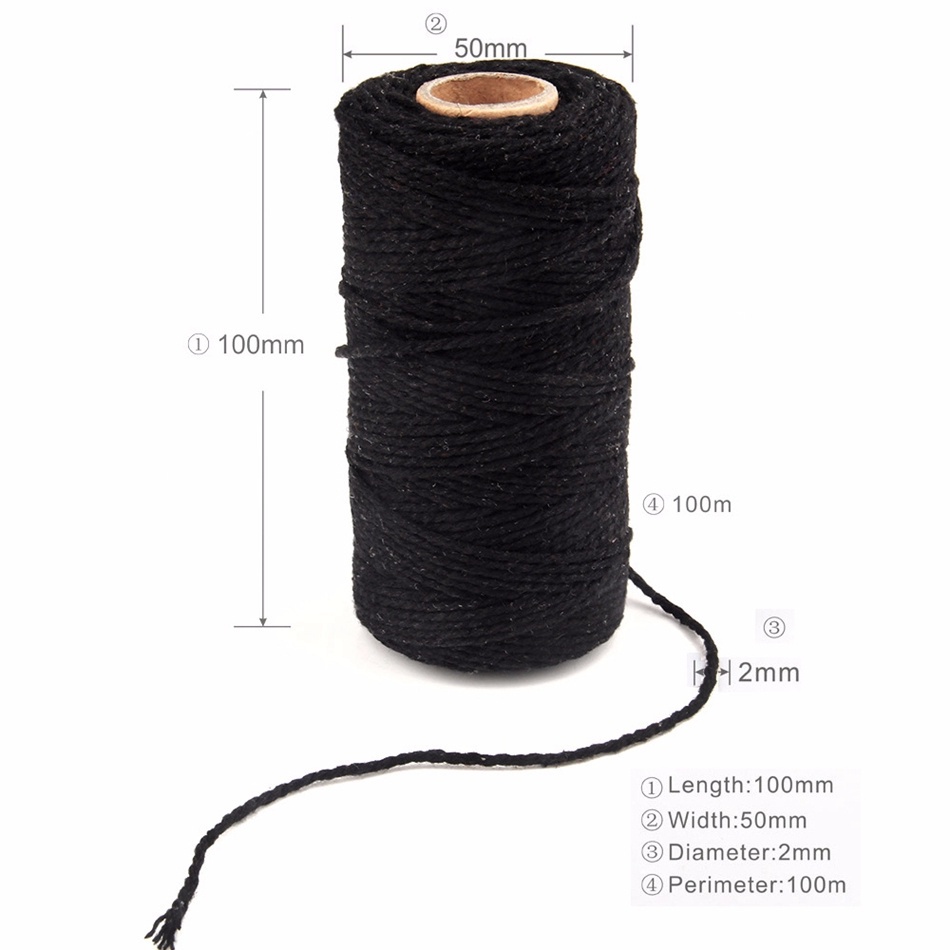 Cuộn Dây Cotton Macrame 2mm 100m Tự Làm Vòng Bắt Giấc Mơ Trang Trí Đa Ứng Dụng