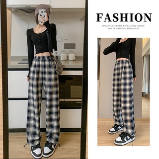 Quần kẻ caro đen nữ dáng suông , quần ống rộng jogger nữ cạp cao kẻ sọc có dây rút Vocanlus Boutique