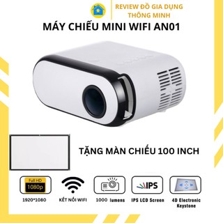 Máy chiếu mini LED tại nhà, máy chiếu giá rẻ FullHD kết nối không dây với điện thoại -Tặng màn chiếu 100 Inch - SET2392
