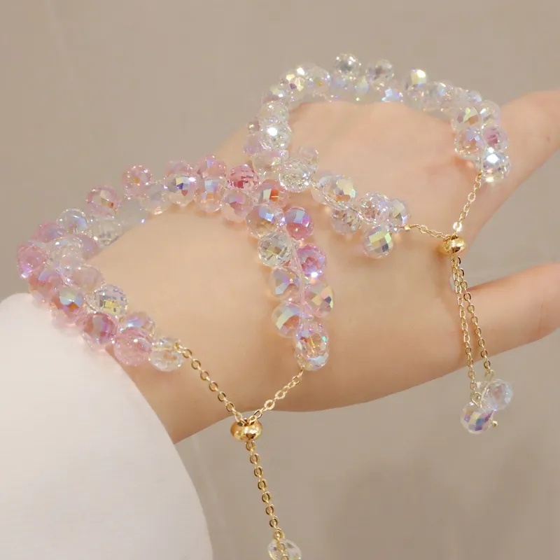 Vòng Tay Nhiều Lớp Đính Hạt Pha Lê Trong Suốt Lấp Lánh Phong Cách Hàn Quốc Sang Trọng Thời Trang Cho Nữ