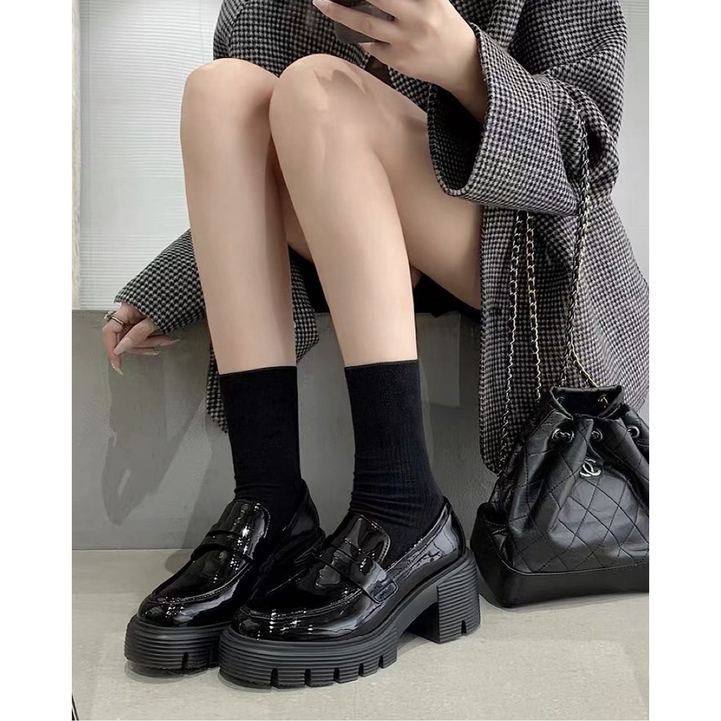 Giày Loafer Nữ Da Bóng Đế Cao Dáng Chunky - Giày Nữ Đế Vuông 5 Phân Da Cao Cấp Thời Trang Hàn Quốc - Cói Shoes
