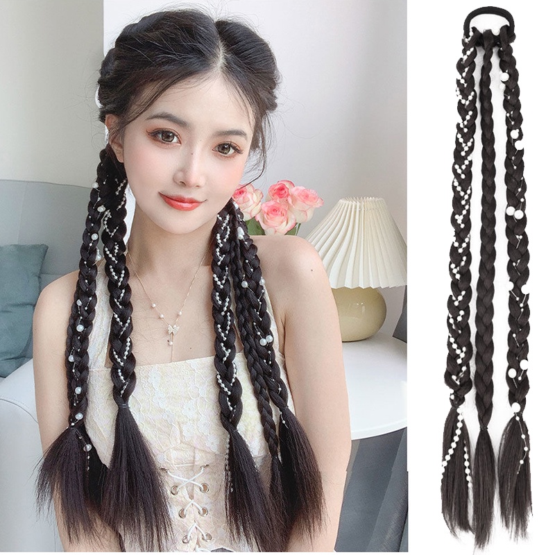 Bím Tóc Giả Thắt Bím Đính Ngọc Trai Thời Trang Cho Nữ