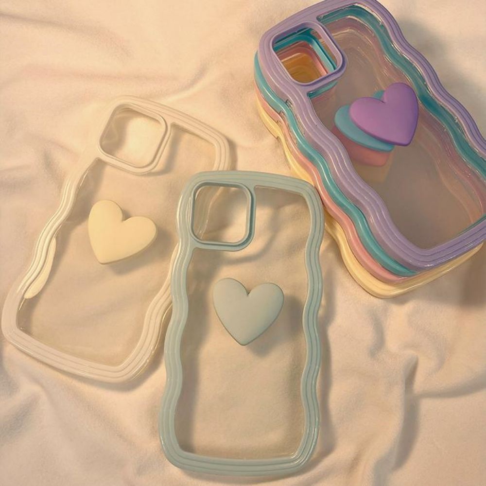 Ốp Điện Thoại TPU Mềm Bo Viền Họa Tiết Trái Tim 3D Màu Macaron Chống Nước Cho iPhone 14 11 13 12 Pro Max X XS XR