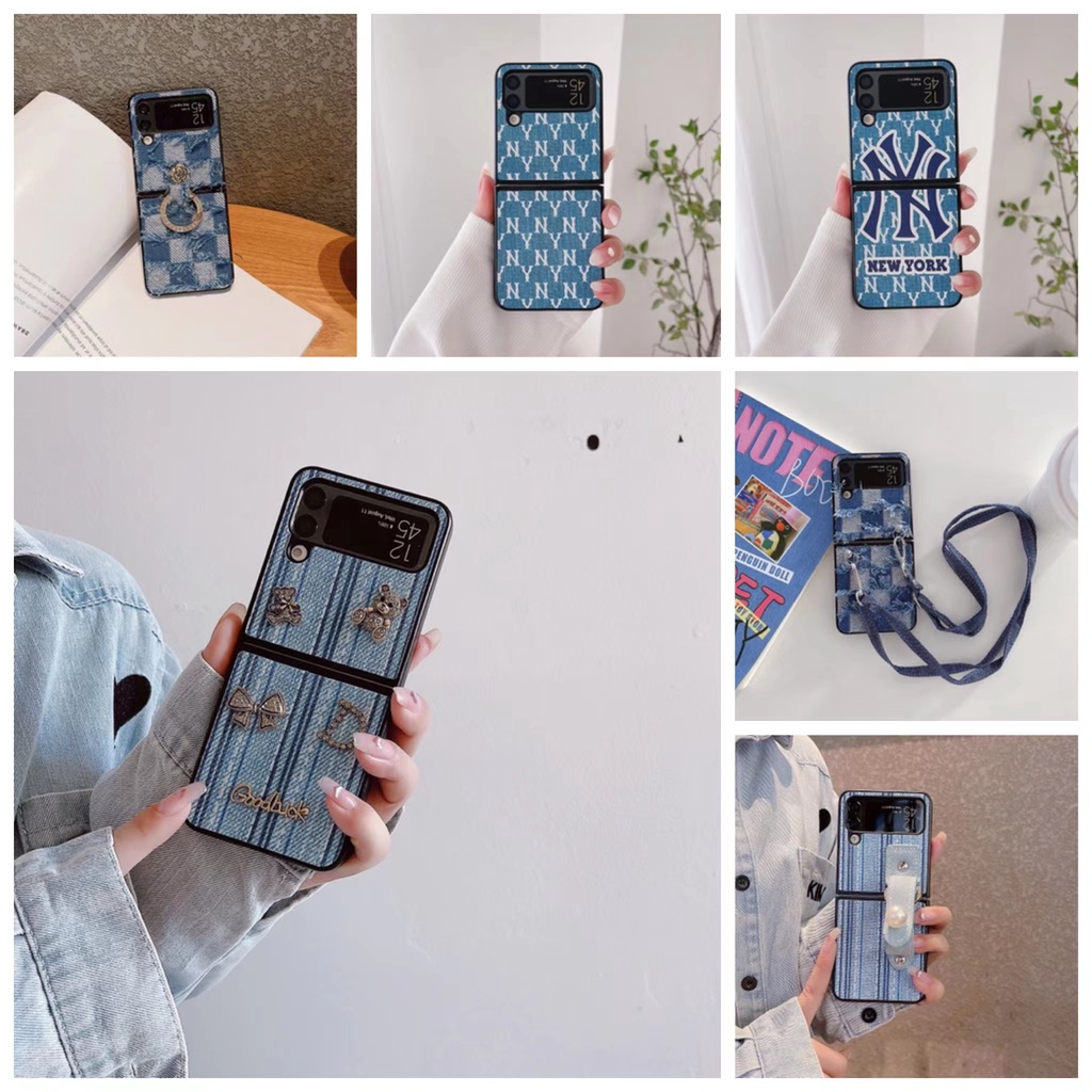 Ốp Điện Thoại Họa Tiết Jeans Cao Bồi Kèm Dây Móc Xỏ Ngón Cho Samsung Z Flip4 Z Flip3
