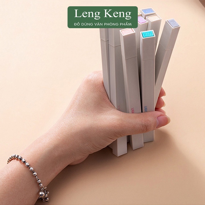 Bút highlight pastel 2 đầu văn phòng phẩm Leng Keng đánh dấu nhớ dòng tặng kèm sticker 1288