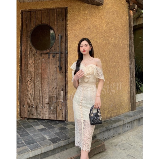 Váy ren body lệch vai