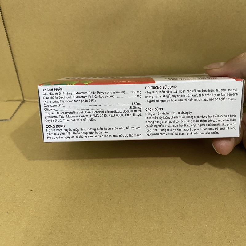 Hoạt huyết dưỡng não Citicolin - Ginkgo biloba hỗ trợ giảm đau đầu ,hoa mắt chóng mặt