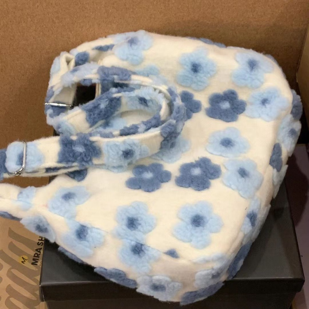 Túi Tote Đeo Vai / Xách Tay Bằng Vải Bông Sức Chứa Lớn Đính Hoa Thời Trang Thu Đông Cho Nữ