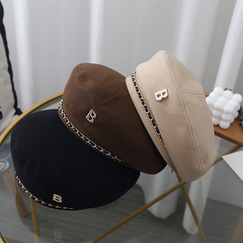 Mũ Beret Phối Dây Xích Phong Cách Thời Trang Thu Đông Hàn Quốc Cho Nữ