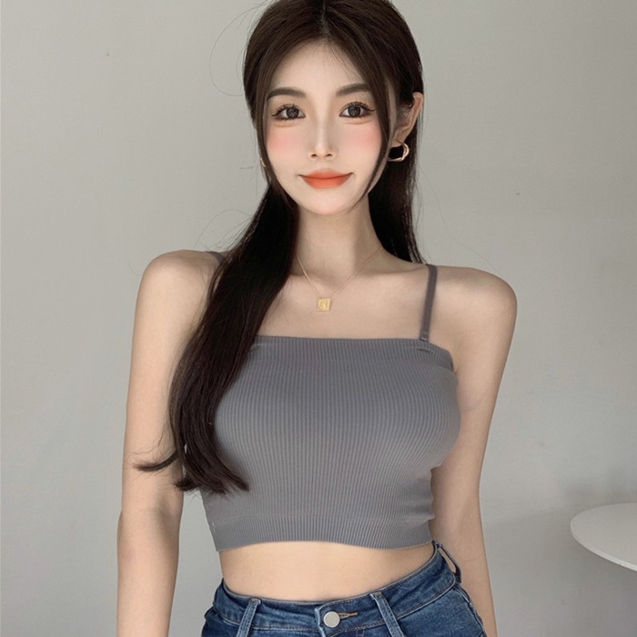 Áo croptop sát nách ZHELIHANGFEI trễ vai thiết kế ngọt ngào dễ phối đồ cho nữ