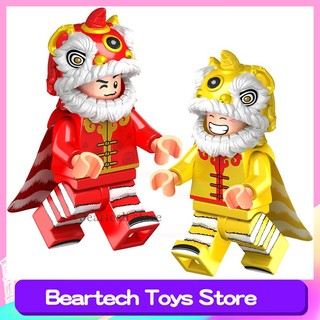 Traditional Culture Building Blocks Lego Chinese Dragon Lion Dance New Year Figures Children Collection Toys J1001 J1002