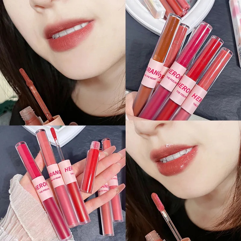 Son Môi Dạng Lỏng Thiết Kế Hai Đầu Lâu Trôi Dưỡng Ẩm Phong Cách Hàn Quốc