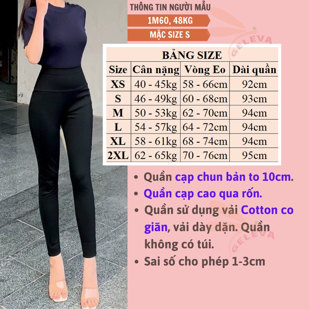 Quần legging nữ dài cạp cao nâng mông hack dáng vải cotton dày dặn co giãn ôm bó Geleva GE978