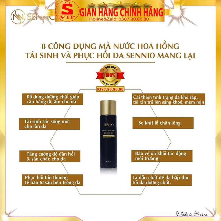 Nước hoa hồng hàn quốc chính hãng sennio se khít lỗ chân lông không cồn dưỡng trắng da cho da dầu da mụn kiềm dầu tốt