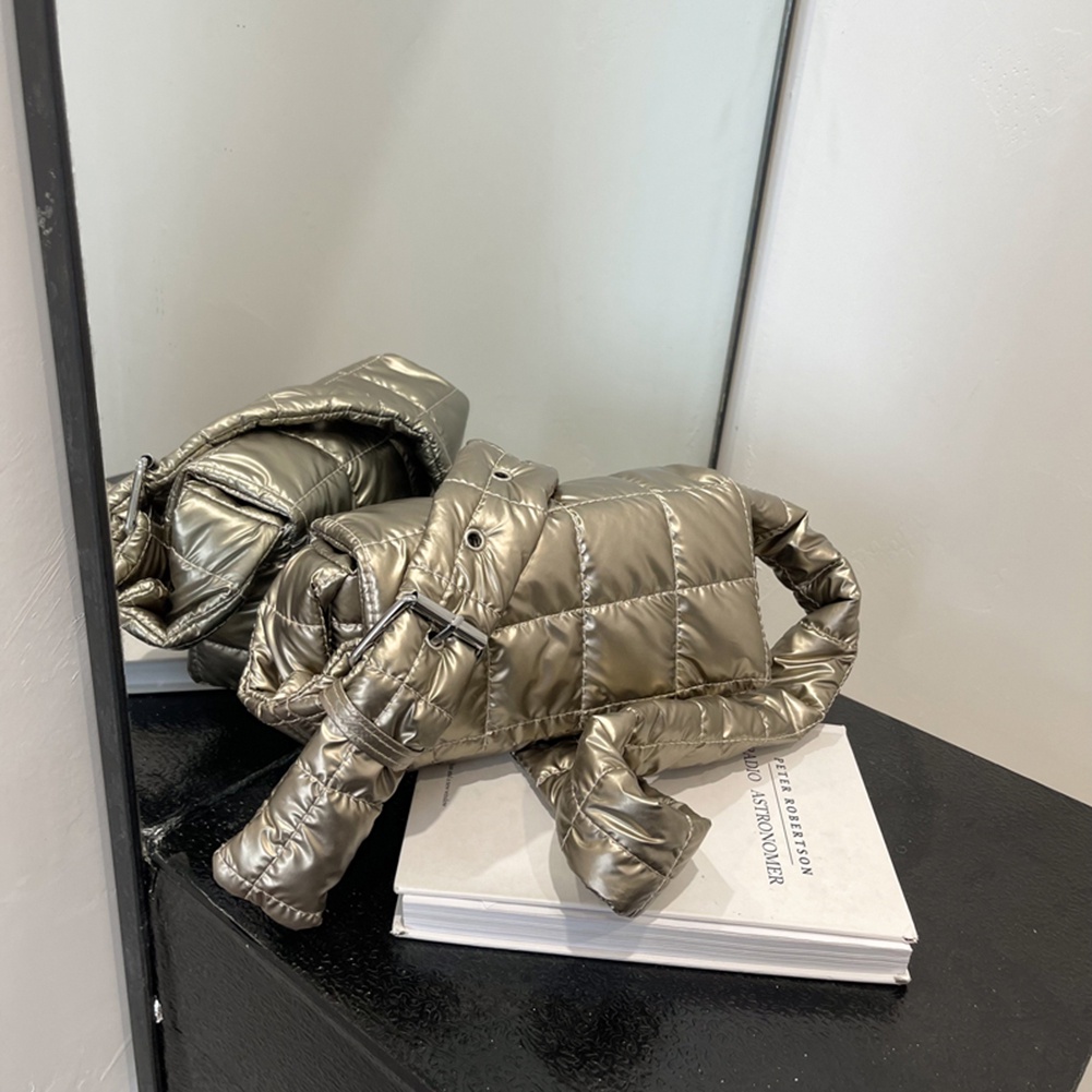 Túi Đeo Vai Bằng Nylon Cotton Chần Bông Khóa Bấm Giản Dị Cho Công Sở