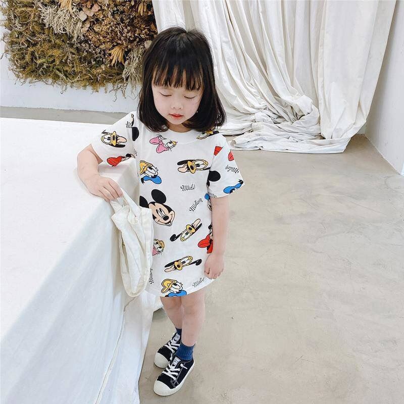 Đầm Thun Tay Ngắn Dáng Ôm In Hình Chuột Mickey Thời Trang Mùa Hè 2020 Cho Bé Gái