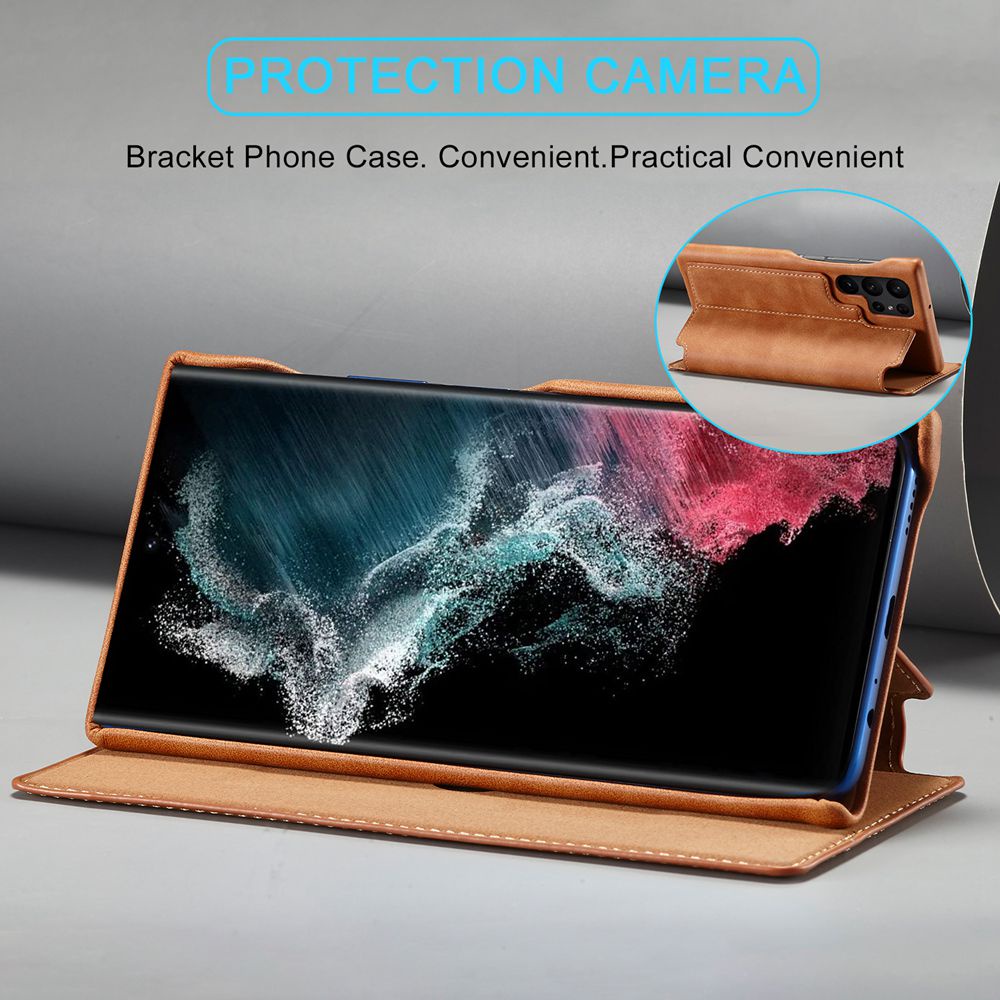 Bao Da Điện Thoại Nắp Lật Hít Nam Châm Có Ngăn Đựng Thẻ Và Giá Đỡ Cho Samsung Galaxy S23 Ultra