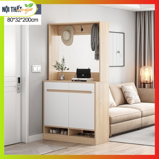 Tủ giày thông minh kết hợp trang trí gỗ công nghiệp phong cách Hàn Quốc