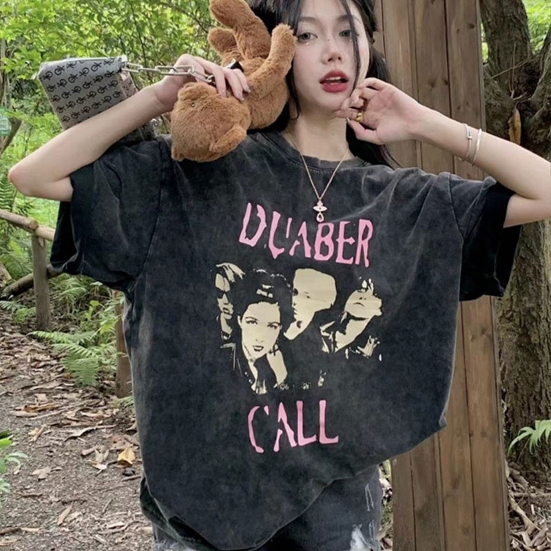 Áo Thun Tay Ngắn Dáng Rộng In Họa Tiết Màu Xanh Lá Phong Cách Mỹ Thời Trang Mùa Hè Mới Cho Nữ