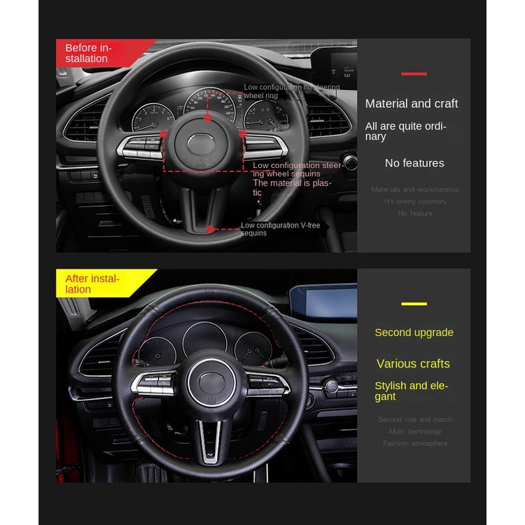 Vòng Dán Trang Trí Nút Điều Khiển Vô Lăng Xe Hơi Mazda 3 2020-2023 20-23 Mazda 3