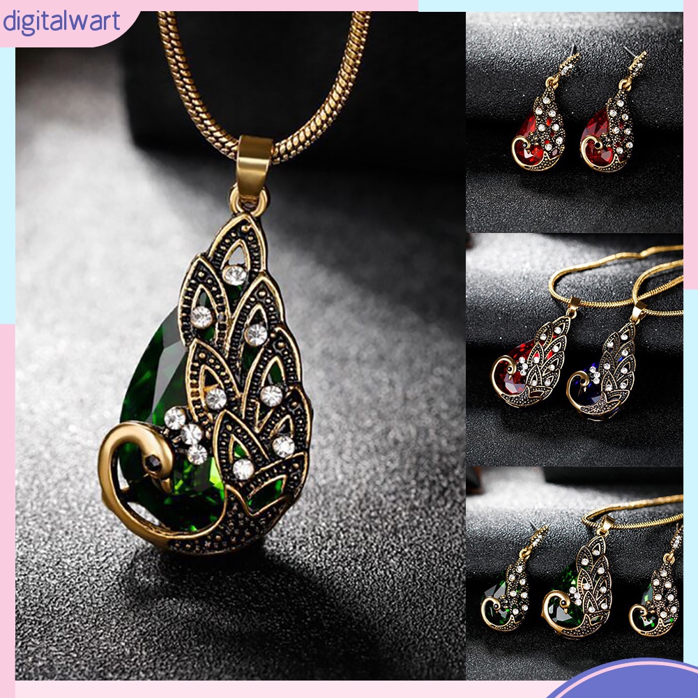 Set 3 Vòng cổ Và Bông Tai Hình Chim Công Đính Đá Nhân Tạo Thời Trang