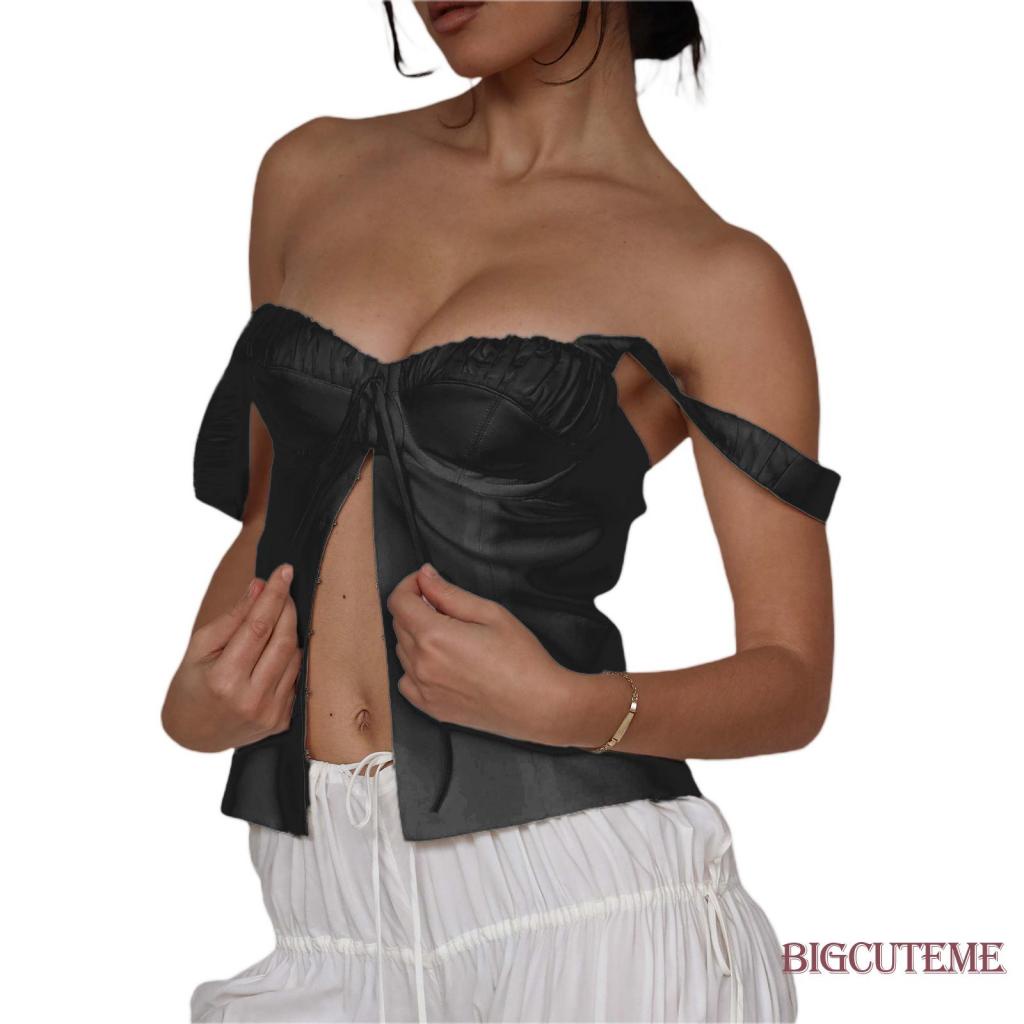 Áo Hai Dây Mùa Hè Màu Trơn Cổ Chữ V Hở Vai Cho Nữ