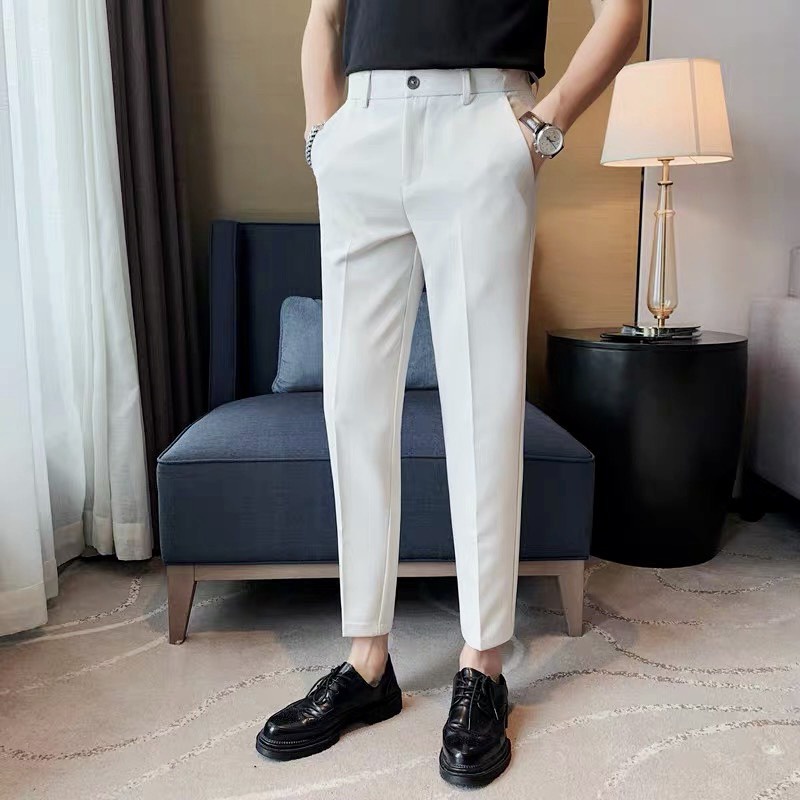 Quần âu nam màu đen trắng kem đẹp kiểu tây công sở hàn Quốc cao cấp ống đứng côn suông rộng co giãn DT Limited